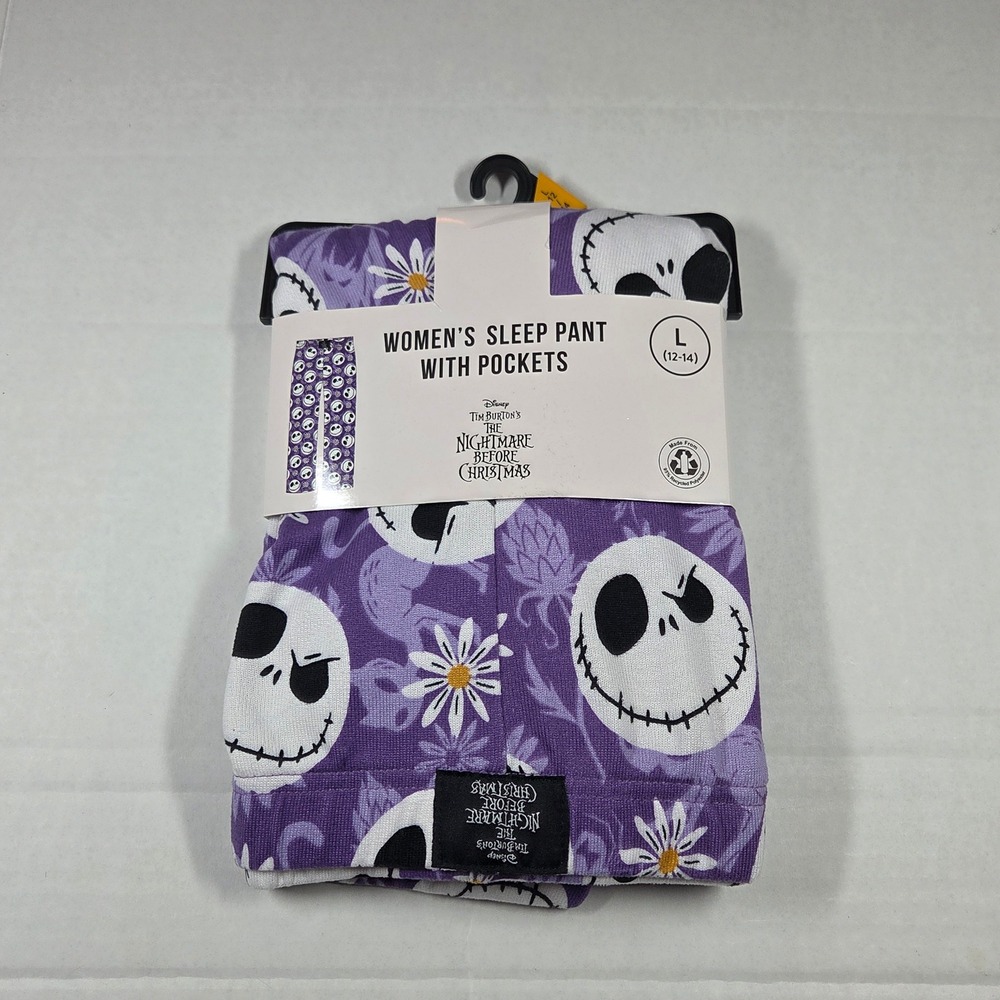 Disney Nightmare Before Christmas Jack Skellington Purple Sleep Pants Pockets L